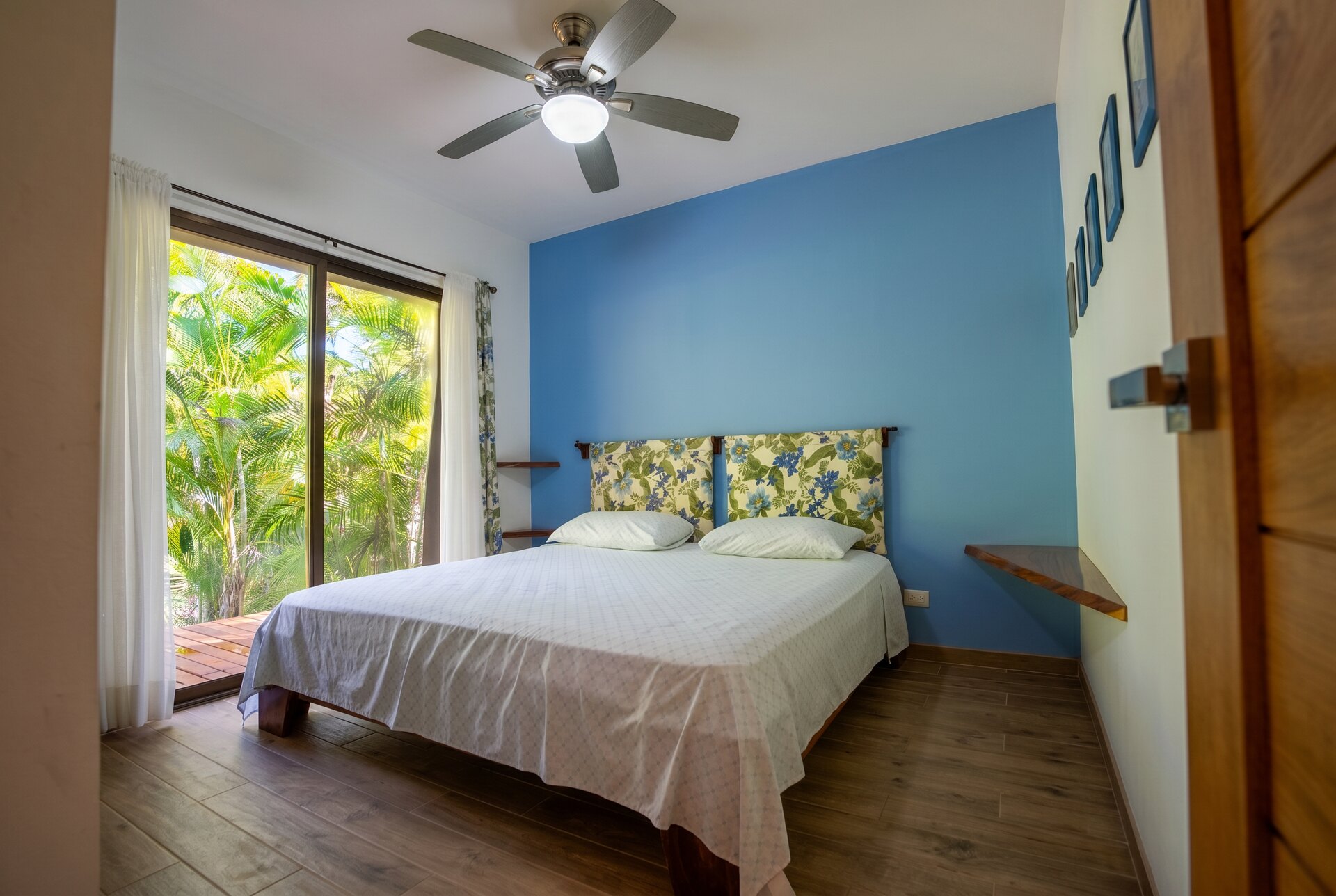 Bedroom with blue accent wall